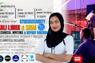do technical writing on cyber security, kali linux siem ebook and online course