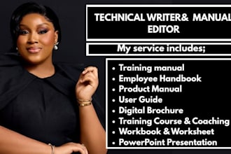 create instruction training manual, employee handbook, product manual, workbook