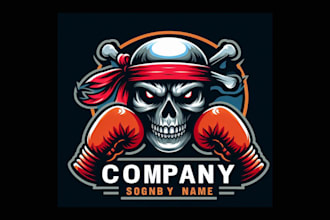 make skull head fighter mascot logo design for you with new concept