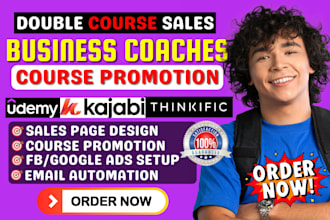 setup kajabi website, udemy online course sales funnel for business coaches