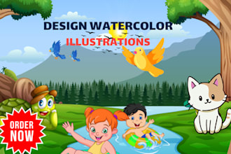 make kids story book illustraction chlidren book cover and animal kids story art