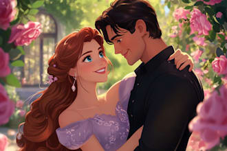 create couple group portrait in my disney style