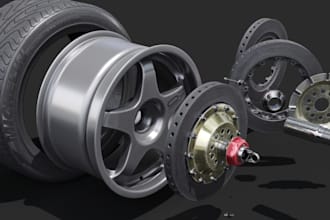 reconstruct, car wheel component, prototype printing,tire model,car spindlle,cgi