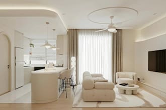 redesign 3d minimalist apartment interior,open plan layout, master bedroom decor