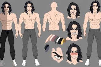 draw character design or reference sheets in anime and comic style commission