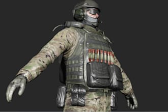 model 2d to 3dmodel, stylized 3d character,soldier model,3d dayz,rig ue for game