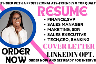 write sales, manager, banking, executive, finance, IT and senior role resume