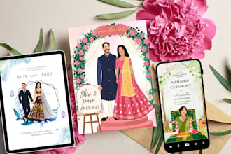 design custom wedding and event invitations with personalized caricatures