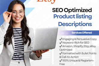 write  shopify amazon etsy SEO optimized product descriptions
