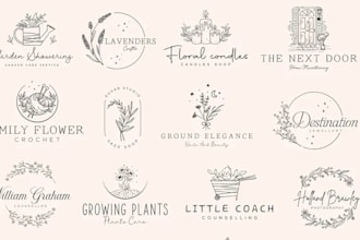 do unique logo in floral, watercolor, scripted, signature, line art, boho style