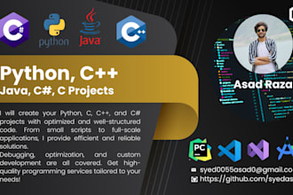 create your python, c, cpp, c sharp programming projects