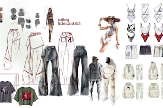 create technical fashion sketch and a drawing of clothes