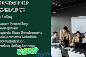 develop prestashop ecommerce store, SEO, magento, product listing, woocommerce