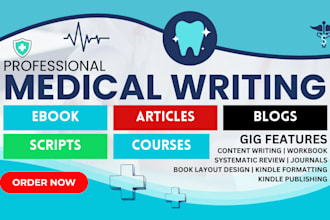 do SEO medical writing for ebook, article, video script, workbook, journal, KDP