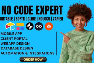design airtable baserow database, glide app, softr noloco client portal, zapier