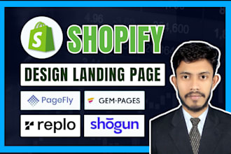 design shopify landing page, product landing page using pagefly, gempages, replo