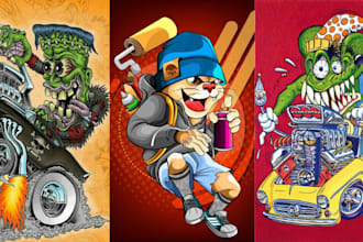 illustrate rat fink, monster, kustom kulture, cartoon character, tshirt design