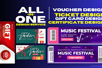 design custom gift card, voucher, ticket, certificate, postcard for you