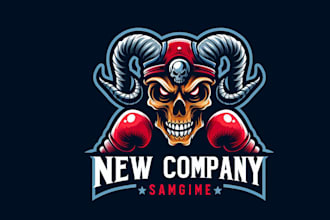 design skull head fighter mascot logo with unlimited revision