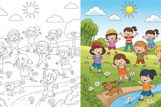 create design children book story picture coloring pages kids and adults for KDP