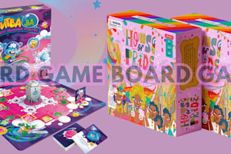 design card game custom board game box mockup, card mockup, token with rule book