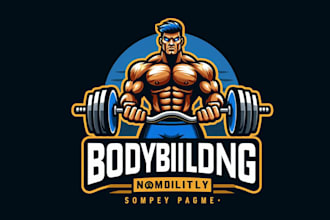 design a powerful bodybuilding mascot logo for your brand