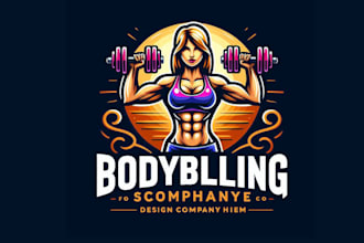 design a powerful female bodybuilding mascot logo for your brand