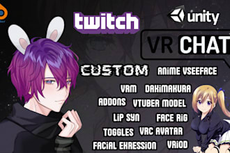 3d anime vseeface vrchat avatar, face rig vr character dakimakura in vroid, vrm
