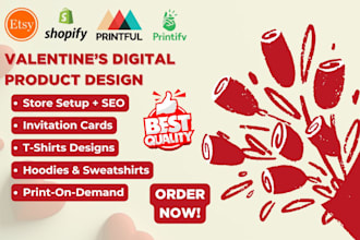create etsy valentine digital product invitation card sales pod printify shopify