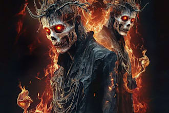 make a fantasy horror character art and illustration