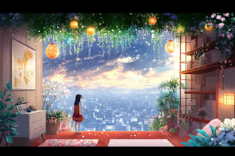 draw background art illustration in anime style for vtuber