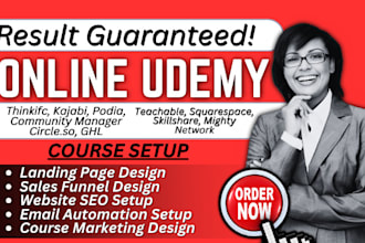 setup online course promotion marketing udemy podia teachable kajabi thinkific