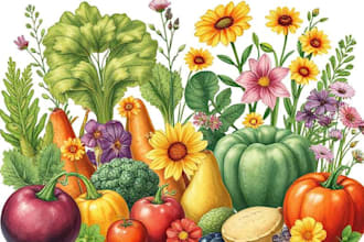 draw realistic vegetables, fruits, flowers and botanical plants