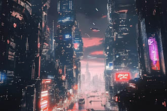 create illustration of futuristic cyberpunk city