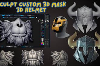 sculpt 3d cosplay mask, 3d helmet, 3d armor, halloween mask for 3d printing