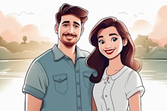 draw cartoon disney couple portrait