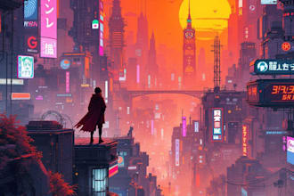 create a cyberpunk city style art for any project