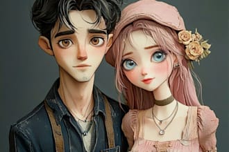 draw custom anime couple portrait and wedding illustration
