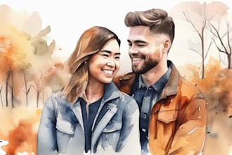 draw a watercolor couple portrait