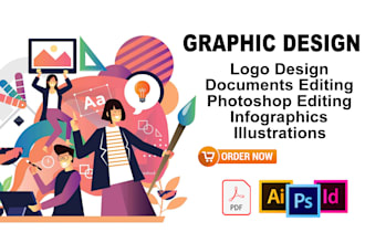 do graphic design adobe photoshop, illustrator, indesign, image editing, logo