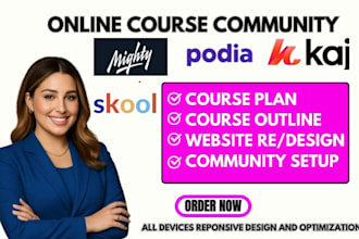 online course community setup on kajabi thinkific podia skool and more