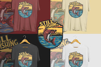 create a fishing, hunting, mountain and climbing logo