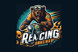 do modern bear racing mascot logo with express delivery