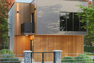 do realistic render for garden, deck terrace, classic villa patio, pergola,pool
