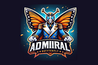 do unique admiral butterfly mascot logo with unlimited revisions