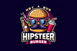 make awesome hipster burger mascot logo with express delivery