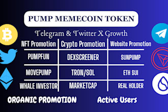 pump crypto token, sol, ,eth, presales, hit raydium, twitter, telegram promotion