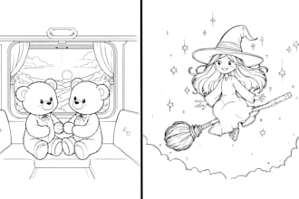 cute line art drawing for coloring book pages