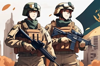 draw military themed anime and tactical for you