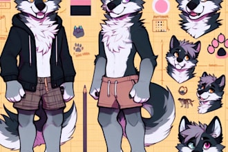 draw furry ref sheet character illustration vtuber model sheet oc wolf fursona